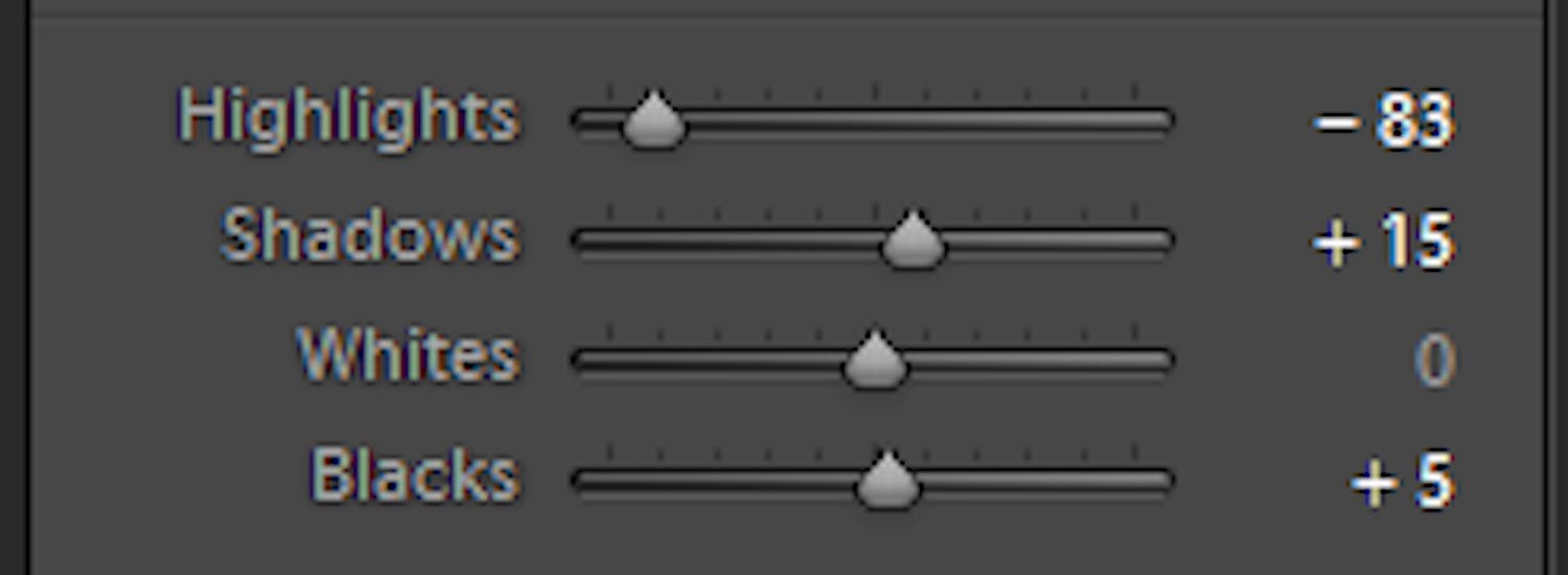 Highlights og shadows i Aodbe Lightroom